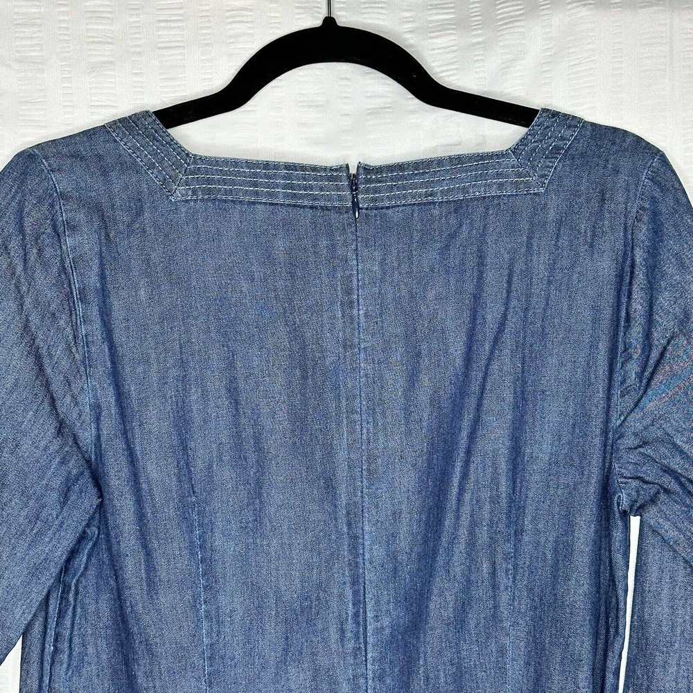 Talbots Dress Womens 6 Blue Chambray 3/4 Sleeve Square Neck Above Knee Casual - Picture 5 of 11